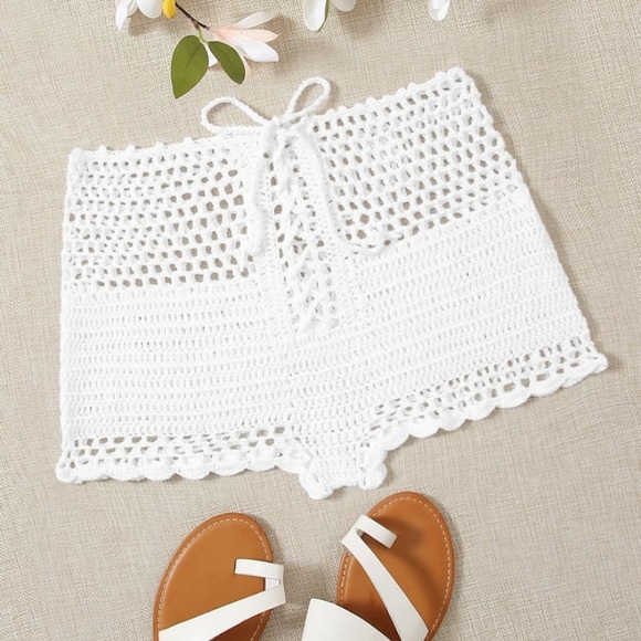 White Crochet Lace Up Shorts - Picture 6 of 10
